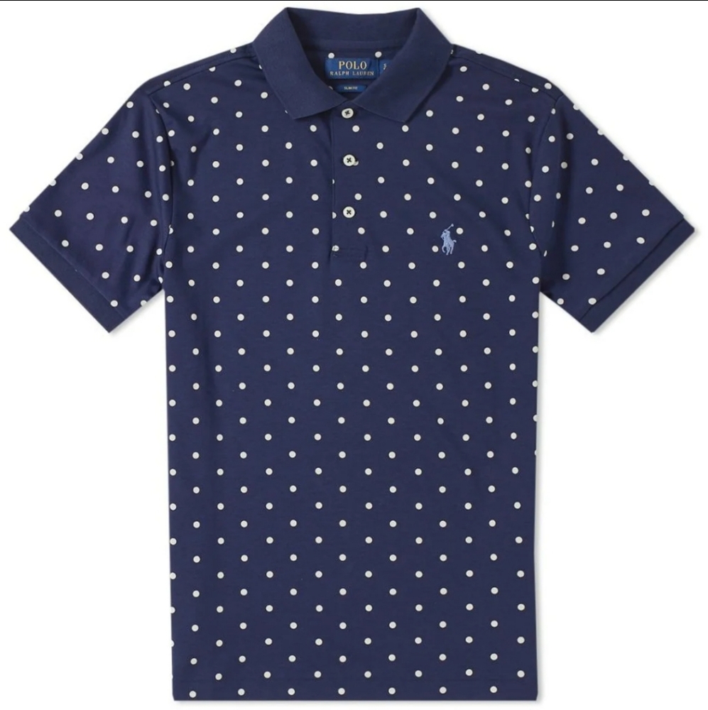 Men Polo Shirt Classic Fit Navy Polka Dot NWT